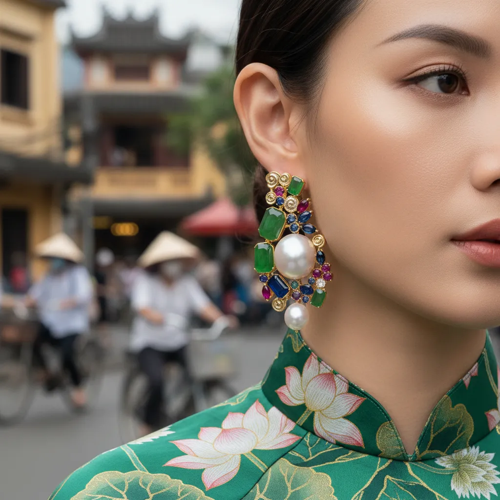 Bông tai ngọc trai phối đá quý sang trọng