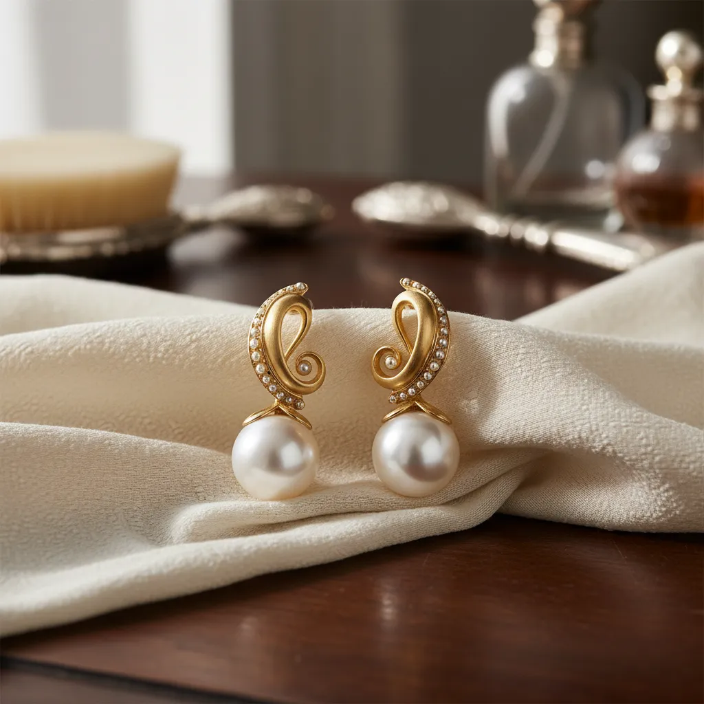 Bông tai vàng tây 18k đính ngọc trai sang trọng
