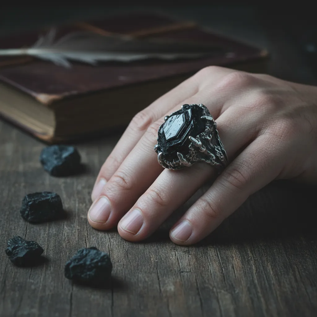 Nhẫn đá Tourmaline đen cho nam